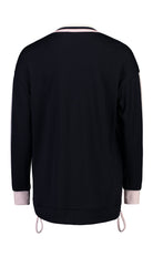 PAULA RYAN RELAXED Contrast Band Top - Ultrafine Merino - Navy/Blossom - Paula Ryan