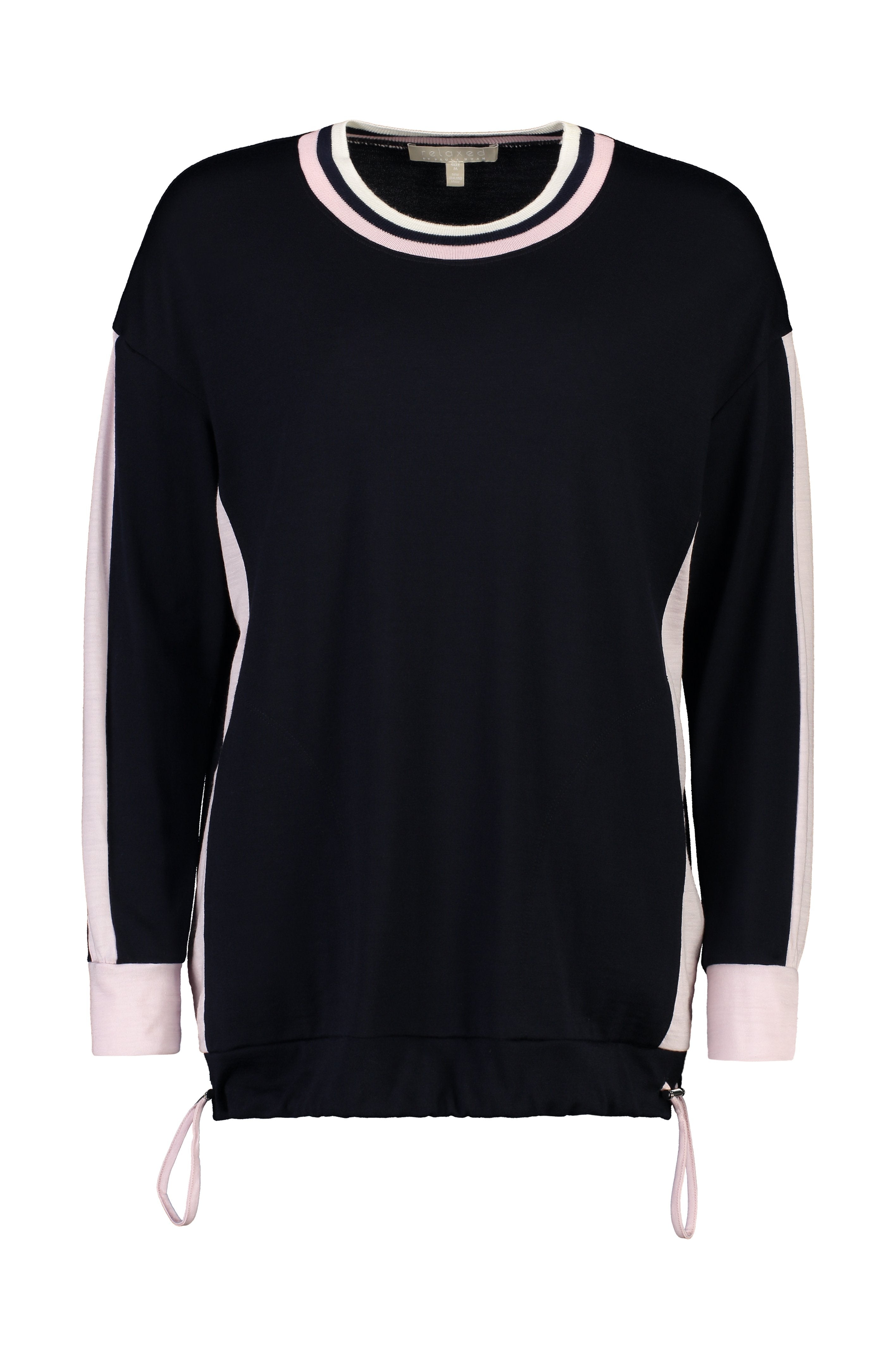 PAULA RYAN RELAXED Contrast Band Top - Ultrafine Merino - Navy/Blossom - Paula Ryan