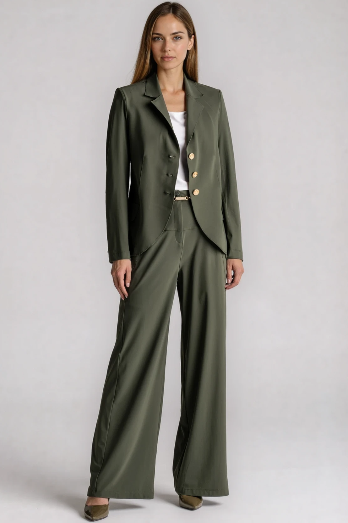 PAULA RYAN Wide Leg Pant - Khaki - Paula Ryan