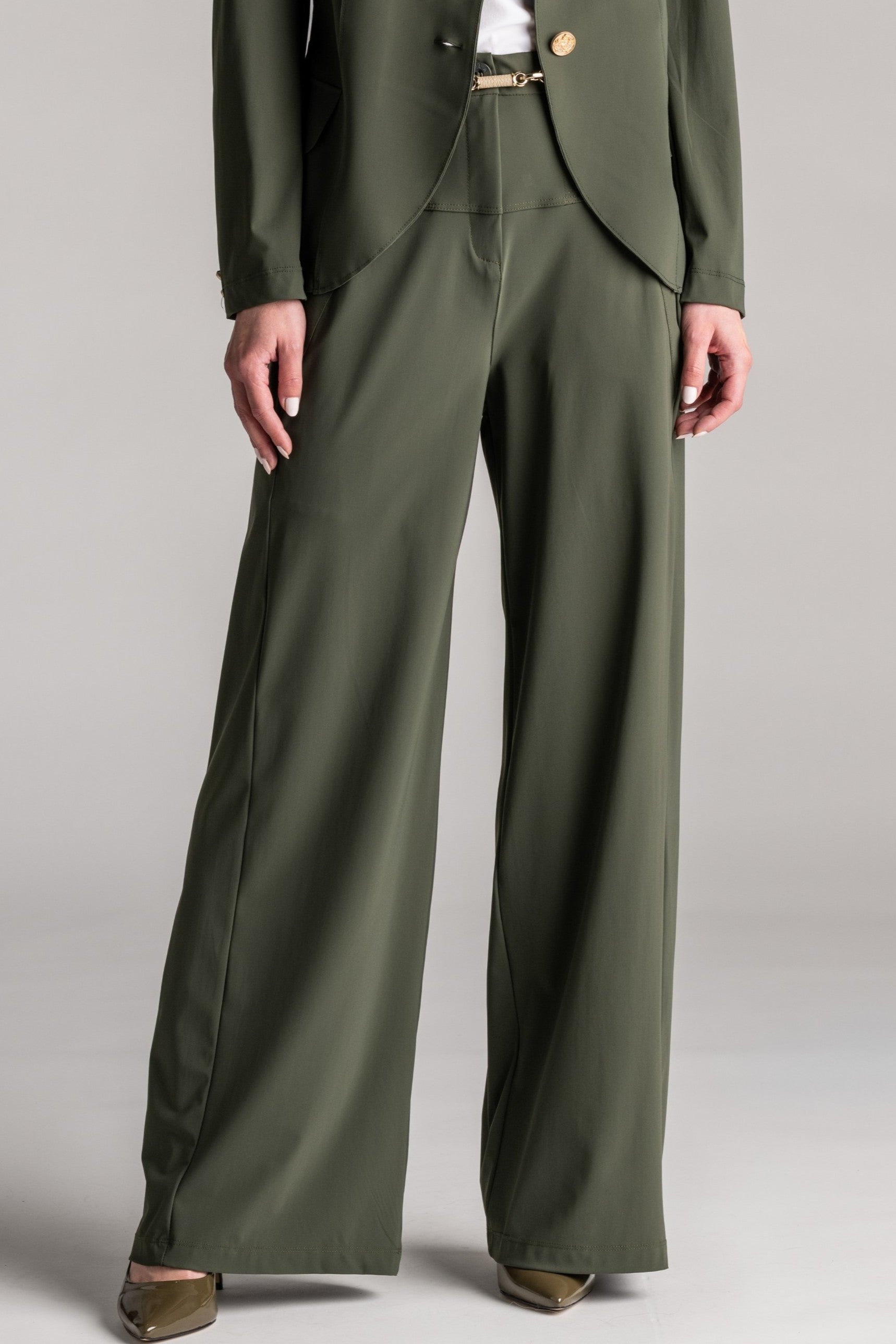 PAULA RYAN Wide Leg Pant - Khaki - Paula Ryan