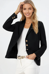 PAULA RYAN Classic Waisted Jacket - Black - Bonded Microjersey