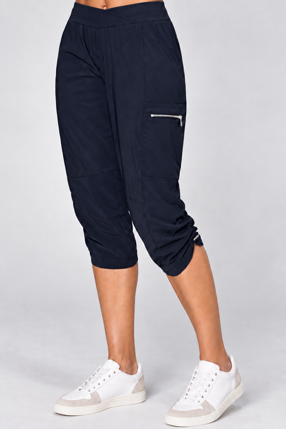 PAULA RYAN Toggled Clam Diggers Microjersey - Navy