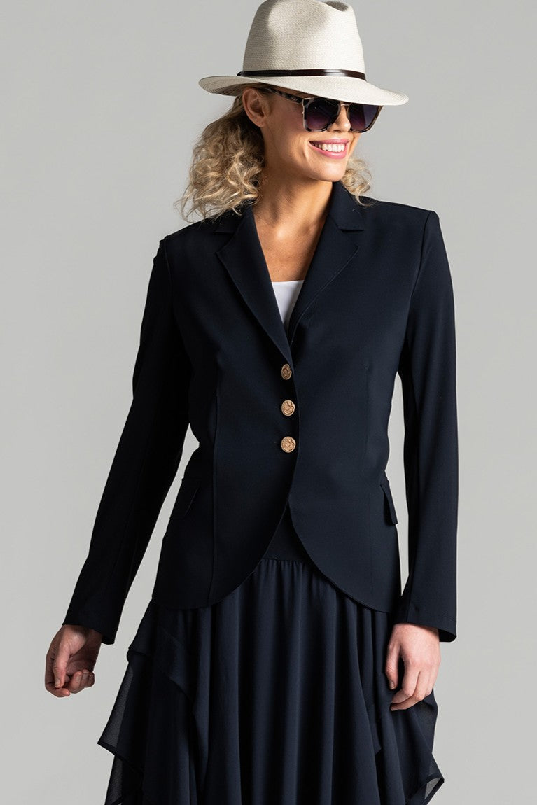 PAULA RYAN Classic Waisted Jacket - Navy - Bonded Microjersey - Paula Ryan