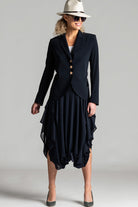 PAULA RYAN Classic Waisted Jacket - Navy - Bonded Microjersey - Paula Ryan