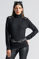 PAULA RYAN Metal Trimmed Leather Belt - Black/Nickel - Paula Ryan