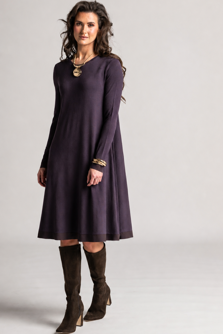 PAULA RYAN Banded Dinner Dress - Cocoa Plum Merino