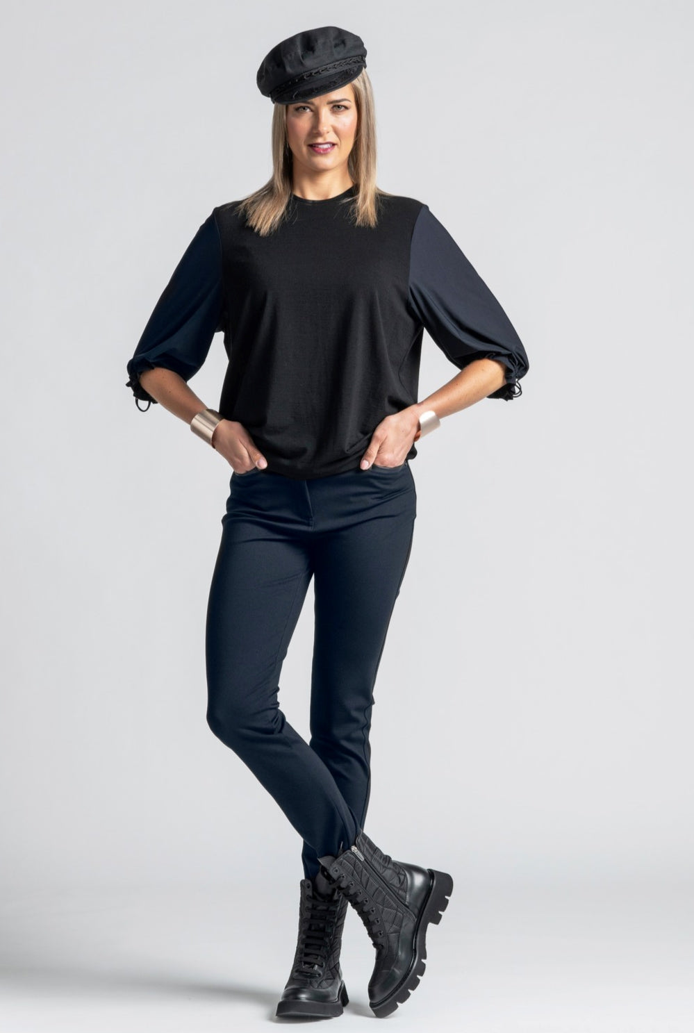 PAULA RYAN Leather Trim Roma Jean - Navy - Paula Ryan