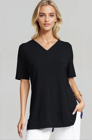 PAULA RYAN Double V Neck Top – Ecovero Black