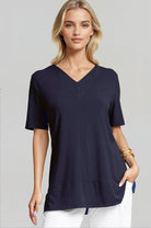 PAULA RYAN Double V Neck Top – Micromodal Navy - Paula Ryan