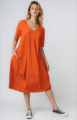 PAULA RYAN Half Sleeve Tulip Dress - Orange Zest - Microjersey