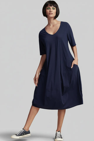 PAULA RYAN Half Sleeve Tulip Dress - Navy - Microjersey