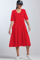 PAULA RYAN A-line Half Sleeve Tab Dress - Poppy Microjersey
