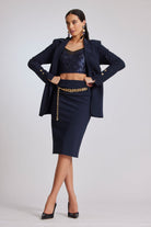 PAULA RYAN Long-line Boyfriend Jacket - Microjersey Navy - Paula Ryan