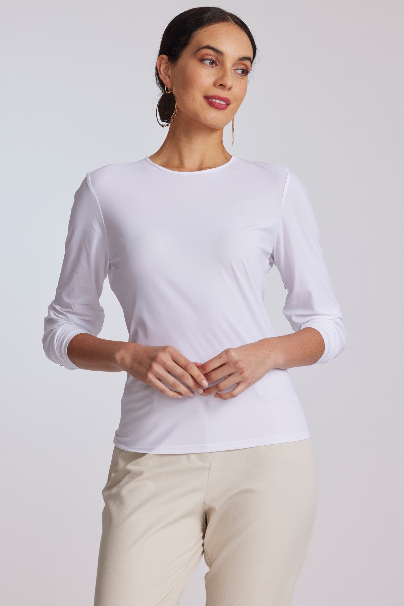PAULA RYAN Superfine Layering Crew Neck Long Sleeve Body Tee - White - Paula Ryan