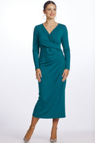 PAULA RYAN Side Gather Crossover Dress Jadeite - Merino - Paula Ryan