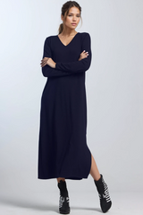 PAULA RYAN V Neck Sheath Dress - Navy Merino
