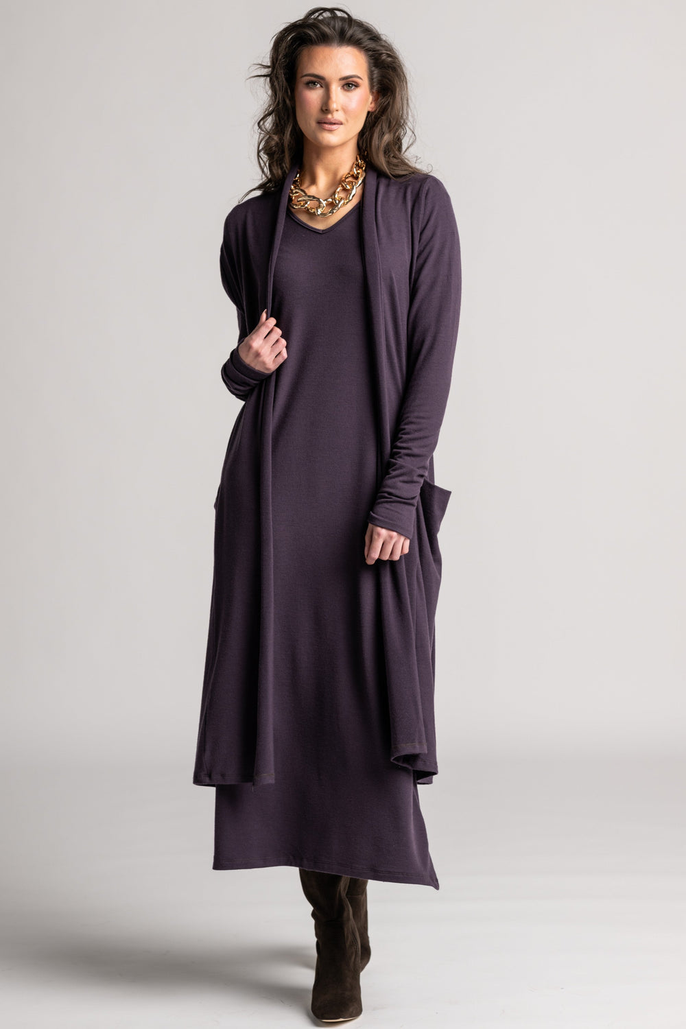 PAULA RYAN Long-line Duster Merino - Cocoa Plum