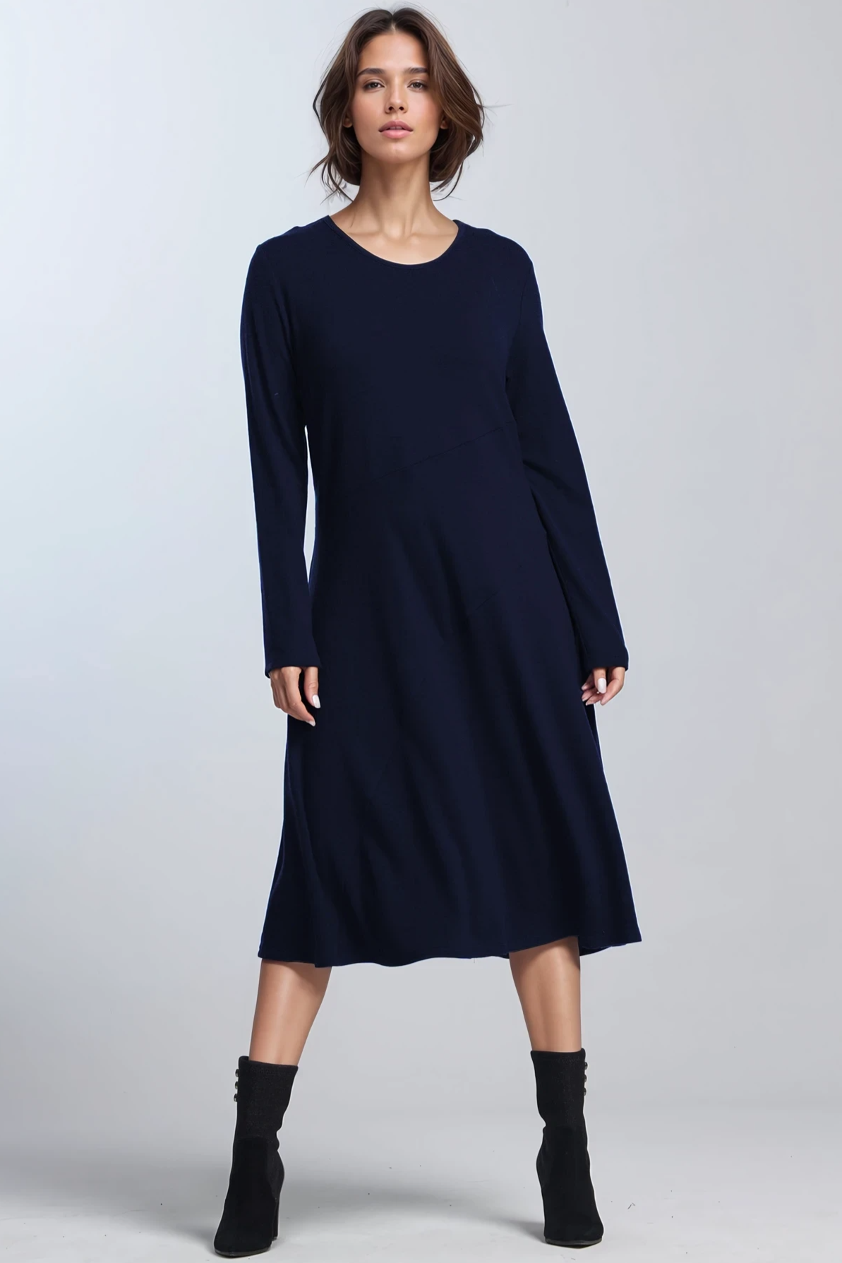 PAULA RYAN A Line Swing Dress - Navy Merino - Paula Ryan