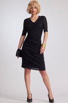 PAULA RYAN Curved Seam Rouched Dress - Black Micromodal/Mesh - Paula Ryan