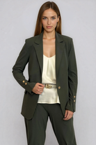 PAULA RYAN Long-line Boyfriend Jacket - Microjersey Khaki - Paula Ryan
