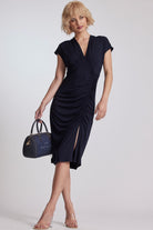 PAULA RYAN V Neck Side Rouched Dress - Black Micromodal - Paula Ryan