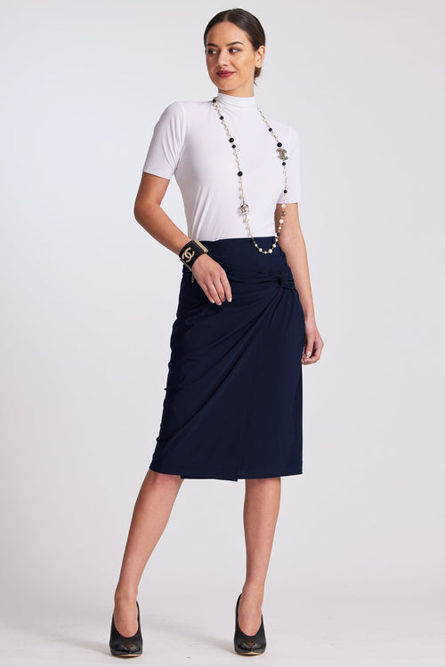PAULA RYAN Short Twist Wrap Skirt Navy – Magpie Style