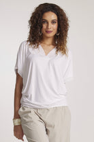 PAULA RYAN V Neck Side Tuck Top - White - Micromodal - Paula Ryan