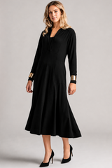 PAULA RYAN V-Neck Collared Dress - Black Merino/Microjersey
