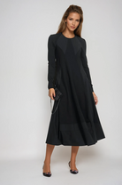 PAULA RYAN Panel Flared Crew Neck Dress Merino - Black - Paula Ryan
