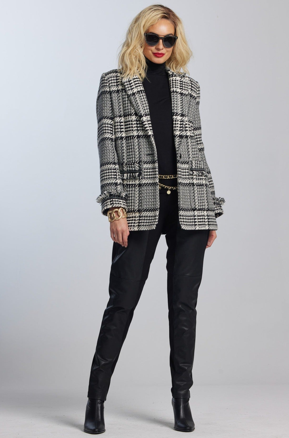 PAULA RYAN Curve Front Leather Seam Pants - Black - Roma Ponte - Paula Ryan