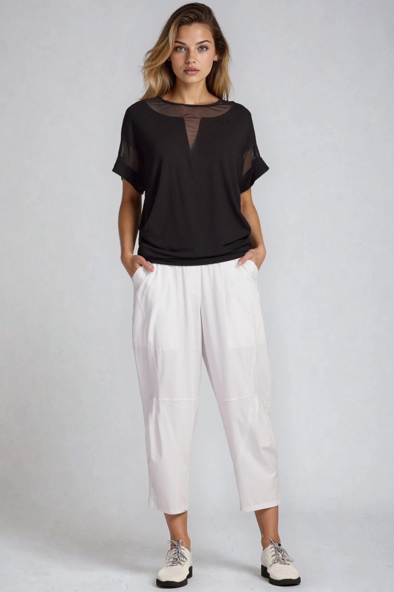 PAULA RYAN Mesh Insert Tee - Ecovero Black - Paula Ryan