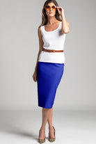 PAULA RYAN ESSENTIALS Regular Stretch Pencil Skirt - Bonded Microjersey - Greek Blue - Paula Ryan