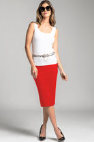 PAULA RYAN ESSENTIALS Regular Stretch Pencil Skirt - Bonded Microjersey - Poppy - Paula Ryan