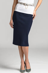 PAULA RYAN Regular Stretch Pencil Skirt Bonded Microjersey - Navy