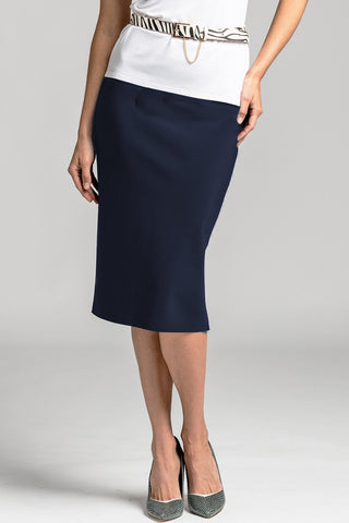PAULA RYAN Regular Stretch Pencil Skirt Bonded Microjersey - Navy