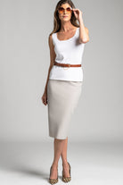 PAULA RYAN Regular Stretch Pencil Skirt Bonded Microjersey - Cool Sand - Paula Ryan