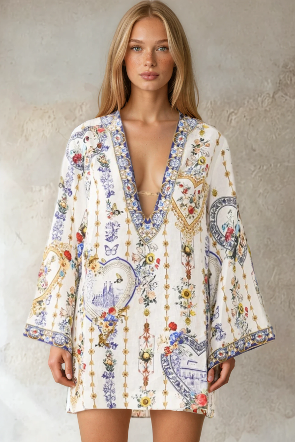 CAMILLA Deep V Neck Hardware Short Kaftan - The Potter Parlour - Magpie Style
