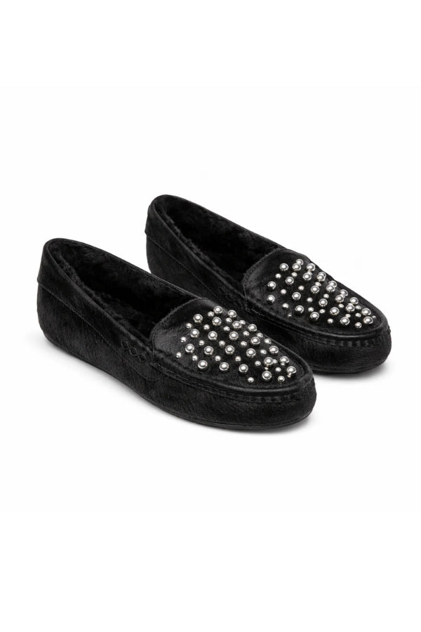 KATHRYN WILSON Park Ave Slipper - Black Calf Hair - Magpie Style