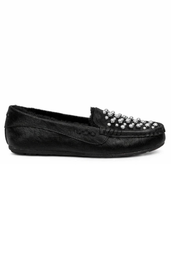 KATHRYN WILSON Park Ave Slipper - Black Calf Hair - Magpie Style