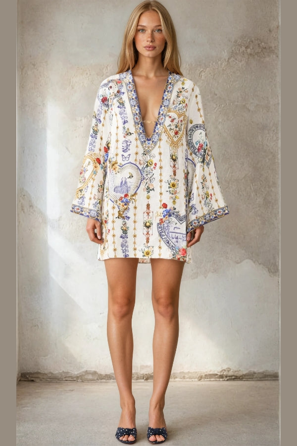 CAMILLA Deep V Neck Hardware Short Kaftan - The Potter Parlour - Magpie Style