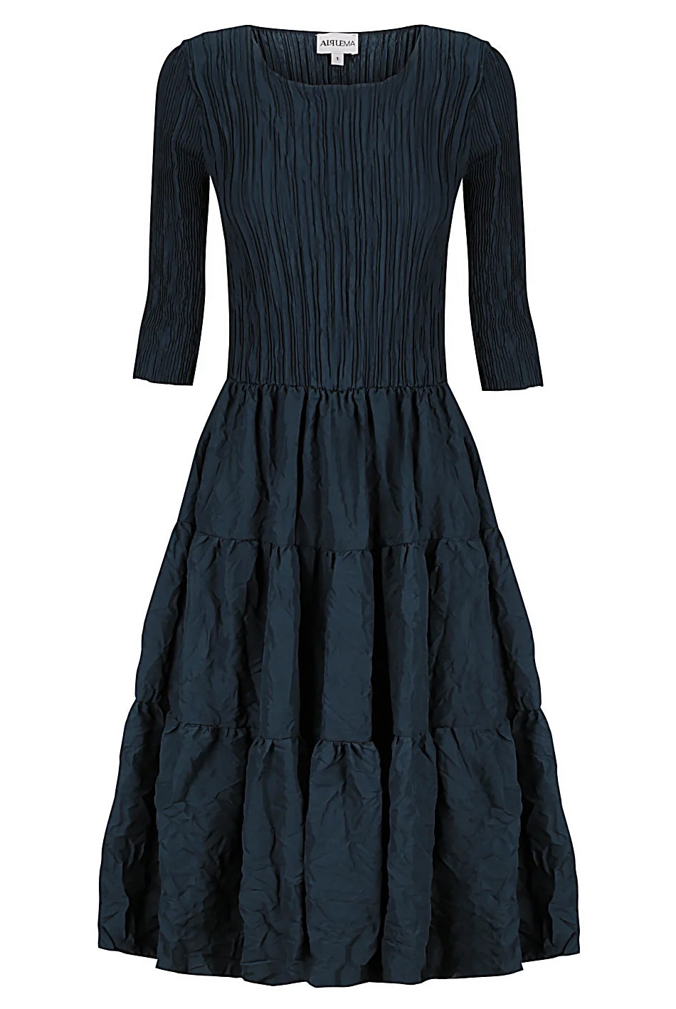 ALQUEMA - 3/4 Sleeve Multi Frill Smash Pocket Dress Midnight - Magpie Style