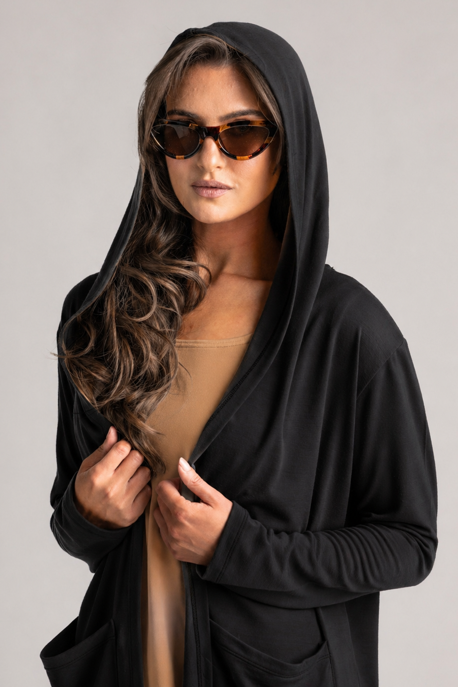 PAULA RYAN Hooded Cardigan with Pockets  - Merino Black - Paula Ryan