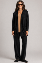 PAULA RYAN Hooded Cardigan with Pockets  - Merino Black - Paula Ryan