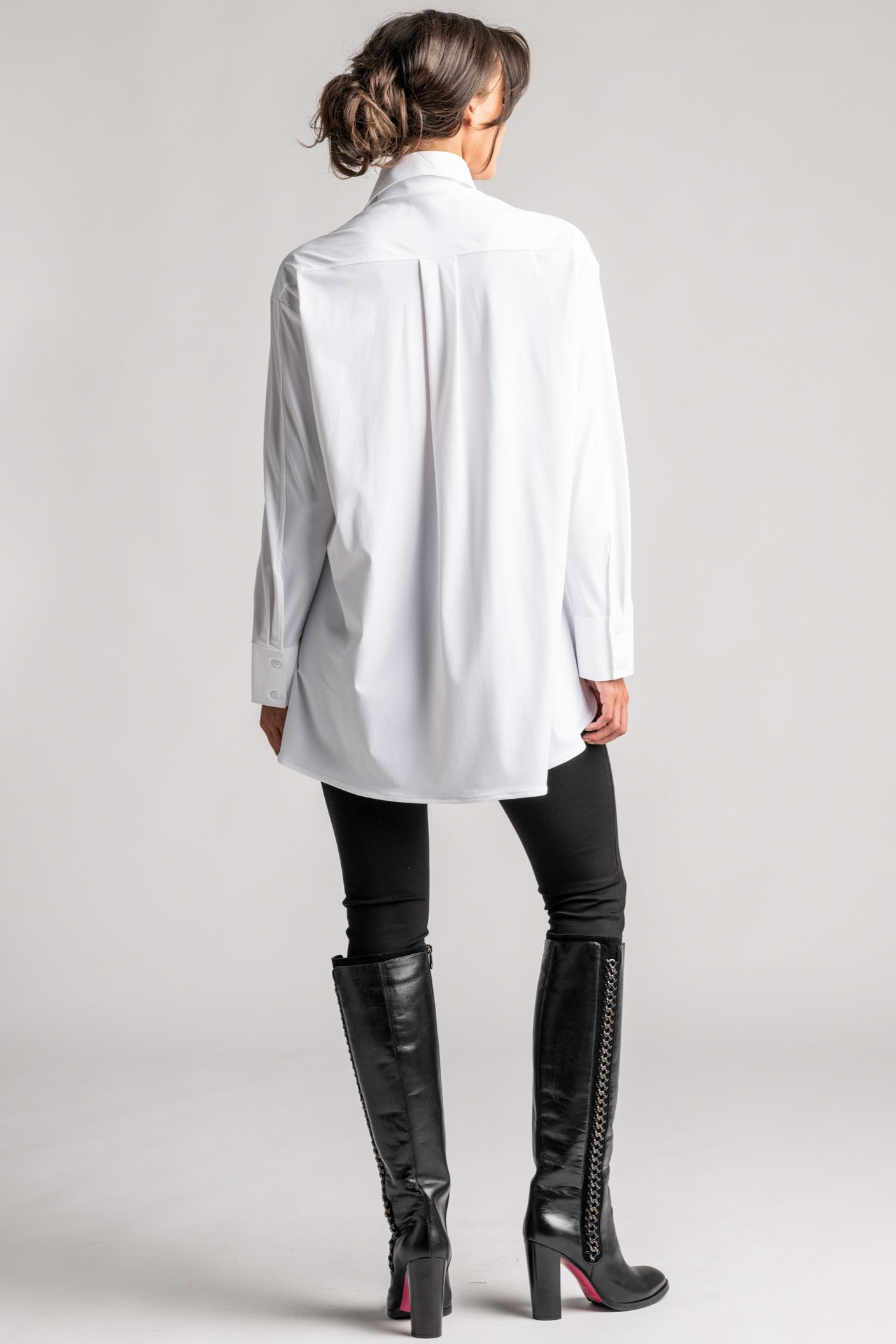 PAULA RYAN High Collar Boyfriend Shirt - Microjersey White - Paula Ryan