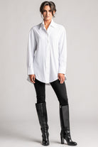 PAULA RYAN High Collar Boyfriend Shirt - Microjersey White - Paula Ryan