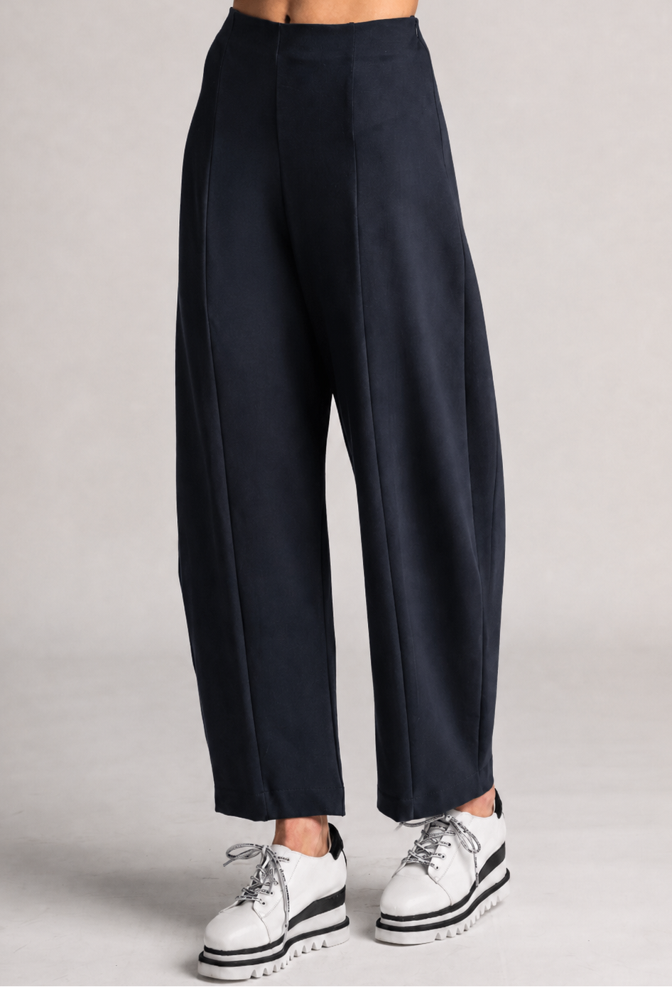 PAULA RYAN Side Zip Barrel Pant - Navy Roma