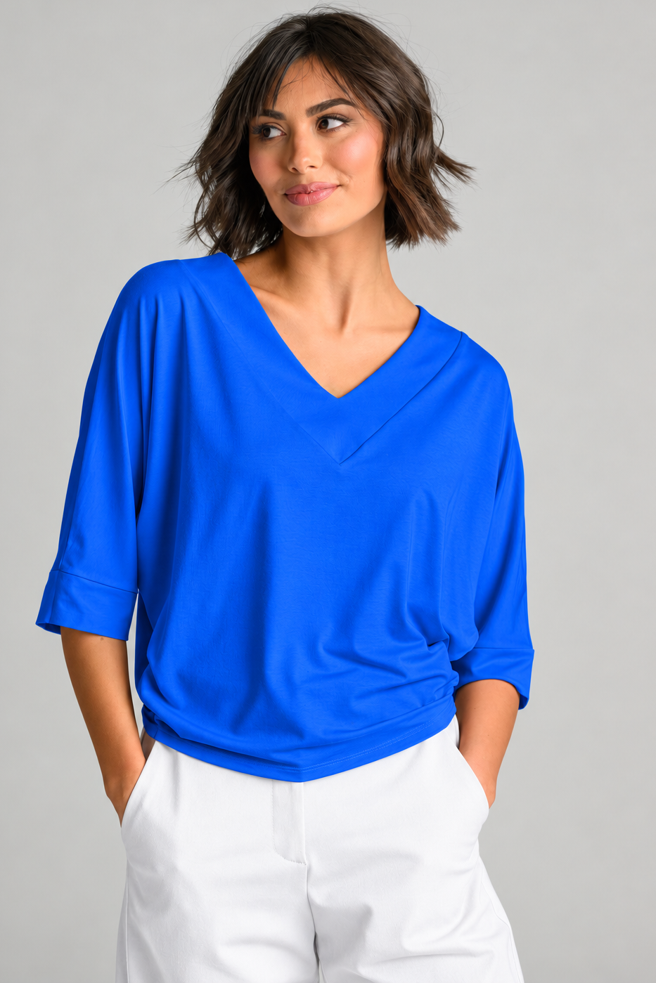 PAULA RYAN V Neck Cloud Top - Santorini EcoVero