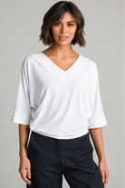 Paula Ryan B1030 V Neck Cloud Top in White, view 1