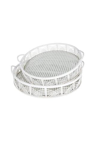 White Round Bamboo Tray with Glass Base - Large