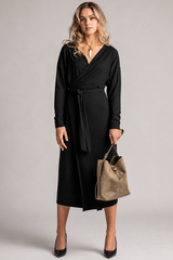 PAULA RYAN Wrap Dress - Black Merino